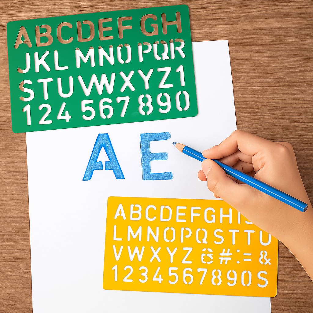 4-Piece Alphabet & Number Stencil Set – Multi-Sized Plastic Letter & Number Templates for Crafts & Learning
