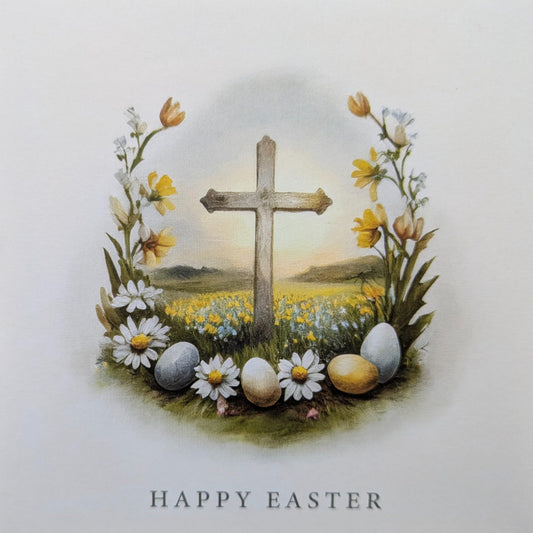 Set of 8 Christian Easter Cards – Religious Easter Greeting Cards with Cross & Spring Flowers - Includes Envelopes –12 x 12 cm - 210GSM Cardstock