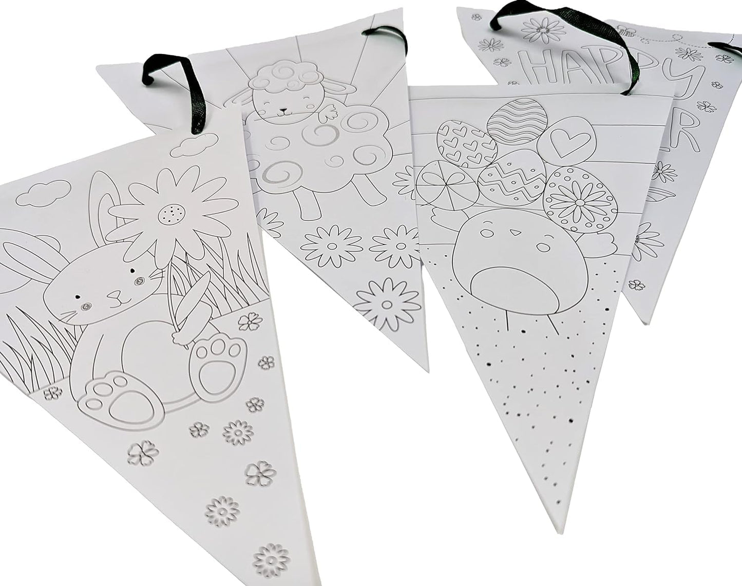Colour Your Own Easter Flag Bunting – DIY Easter Craft Kit for Kids & Adults | 2m Customisable Bunting with 8 Paper Flags & Colouring Pencils | Fun Easter Decoration & Activity