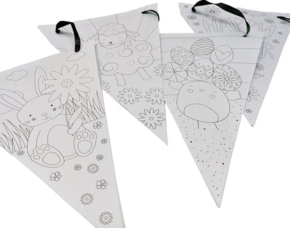Colour Your Own Easter Flag Bunting – DIY Easter Craft Kit for Kids & Adults | 2m Customisable Bunting with 8 Paper Flags & Colouring Pencils | Fun Easter Decoration & Activity