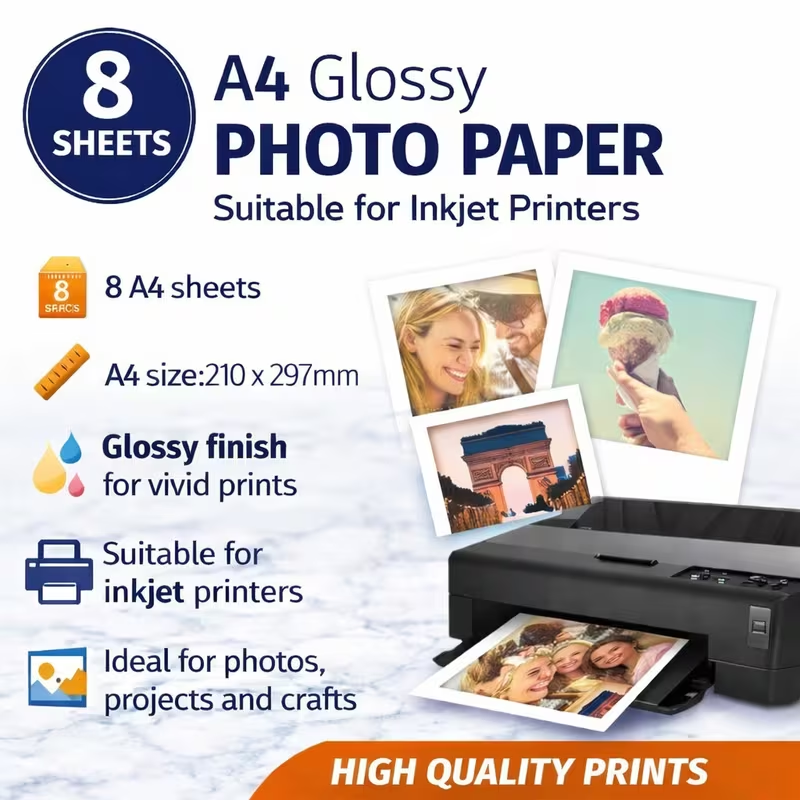 8 sheets A4 glossy photo paper suitable for inkjet printers high quality prints