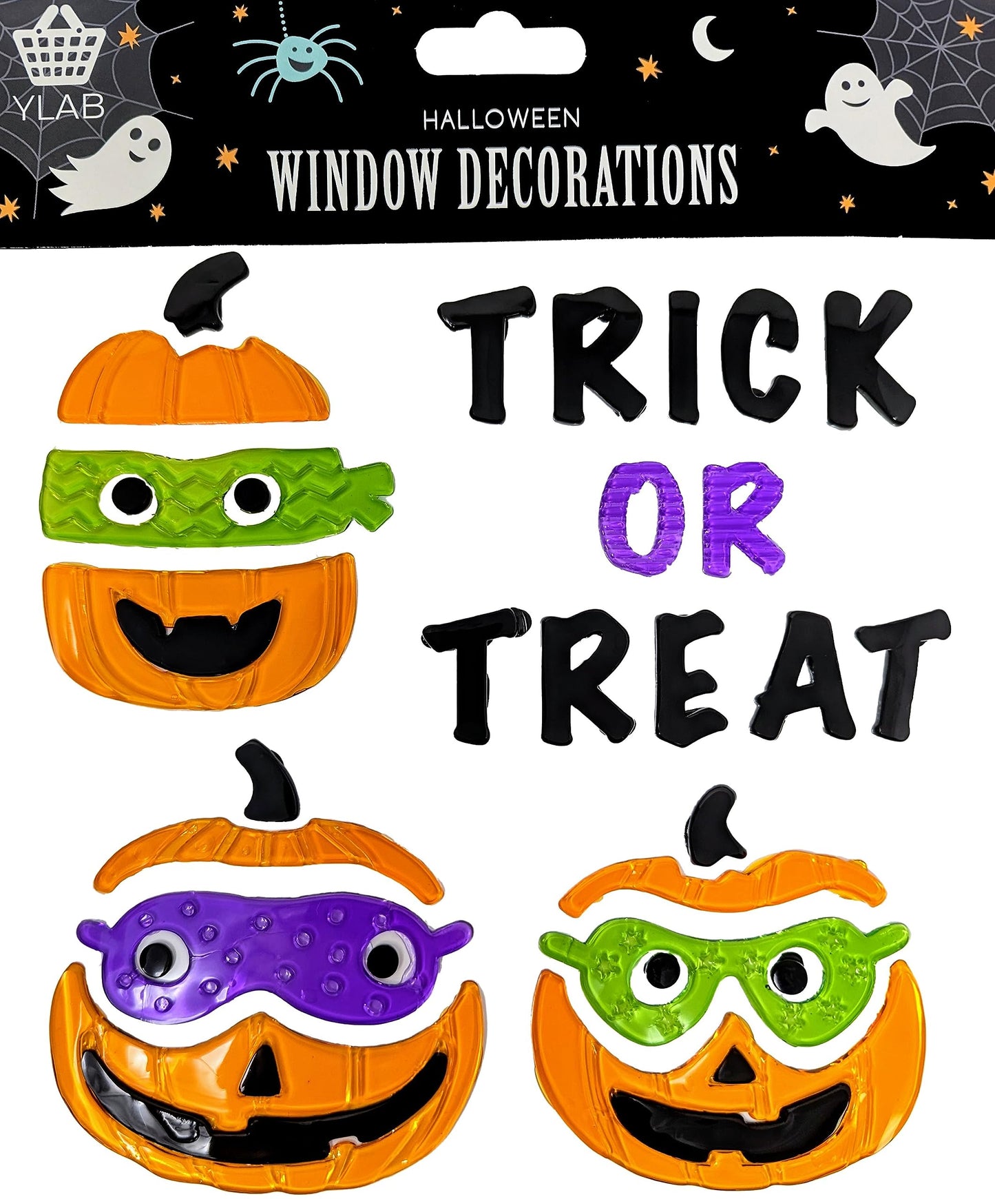 🎃 Pumpkin Trio Halloween Gel Window Stickers – Reusable Trick or Treat Décor – 20×20 cm Sheet