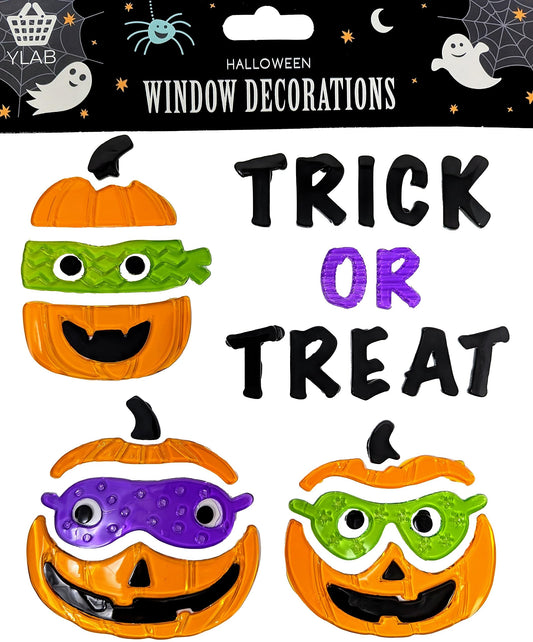 🎃 Pumpkin Trio Halloween Gel Window Stickers – Reusable Trick or Treat Décor – 20×20 cm Sheet