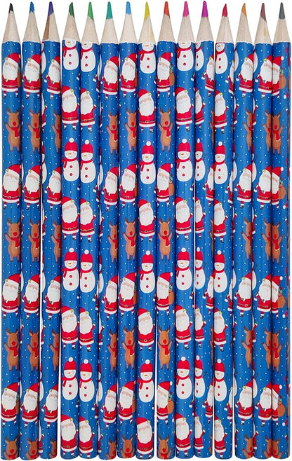 15 Christmas Colouring Pencils – Festive Santa, Snowman & Reindeer Designs for Kids
