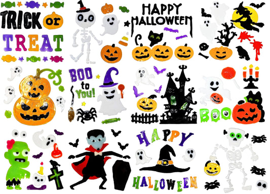 12-Sheet Halloween Gel Window Stickers – Reusable Clings for Windows, Mirrors & Glass Doors (19 x 19 cm Each)