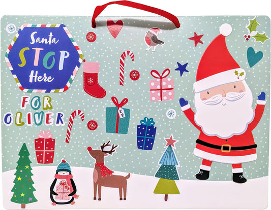 🎅 Make Your Own ‘Santa Stop Here’ Sign – Kids DIY Christmas Craft Kit with Stickers & Ribbon – Ages 3+