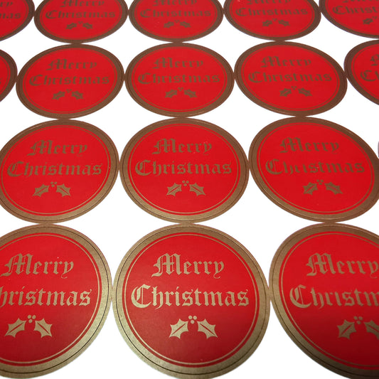 500 Christmas Stickers – 4cm Round Red & Gold Foil ‘Merry Christmas’ Labels – Festive Seals for Gift Bags, Envelopes, Parcels & Small Business Packaging – 25 Sticker Sheets
