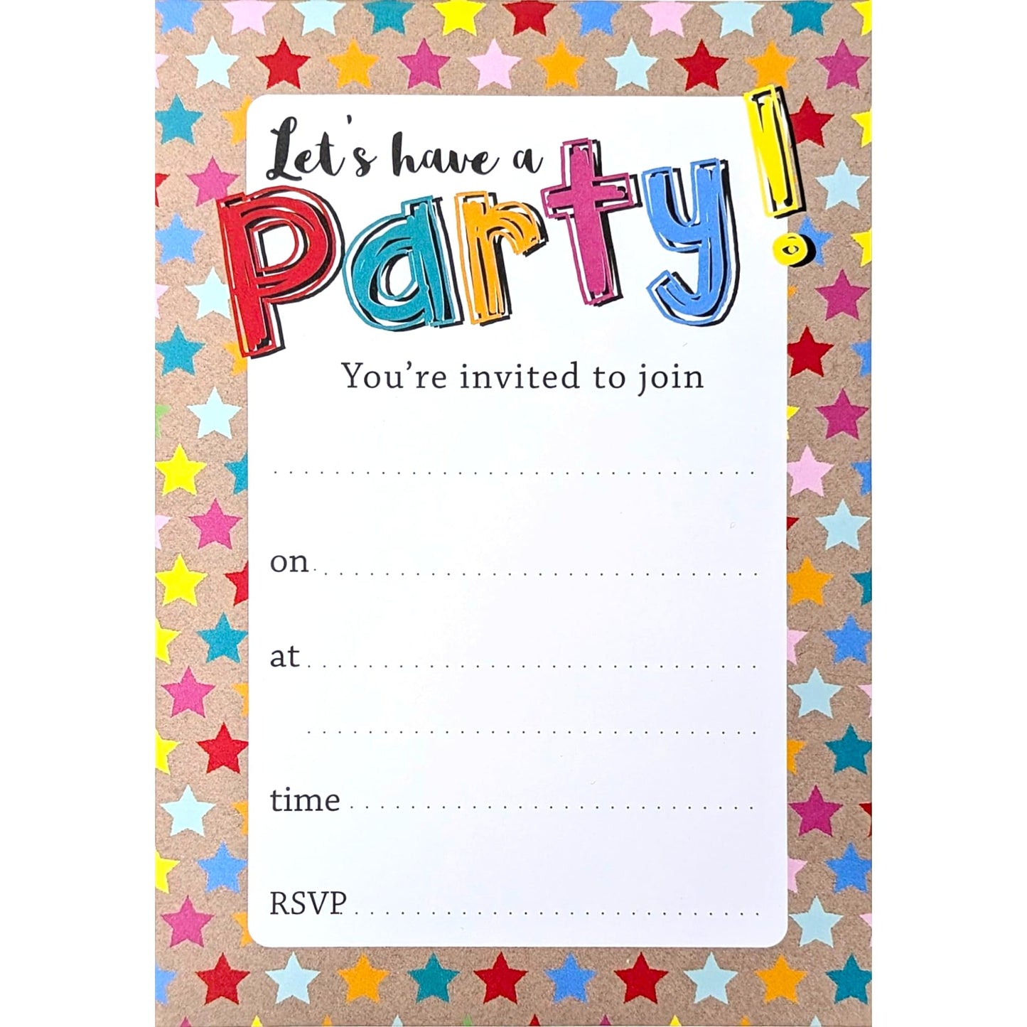 🎉 40 Star Border Party Invitations with White Envelopes – Kraft Background (19 × 13 cm)