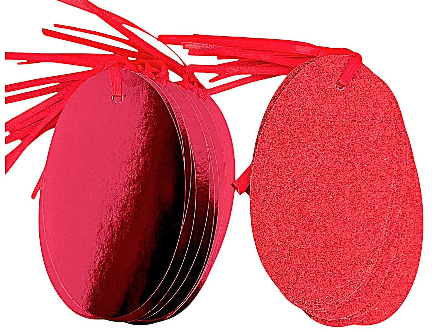 20 Red Luxury Oval Gift Tags – 10 Glitter & 10 Foil – 10.5 × 6 cm – Pre-Attached Red String – Premium Card – Eco-Friendly Packaging - You Love a Bargain