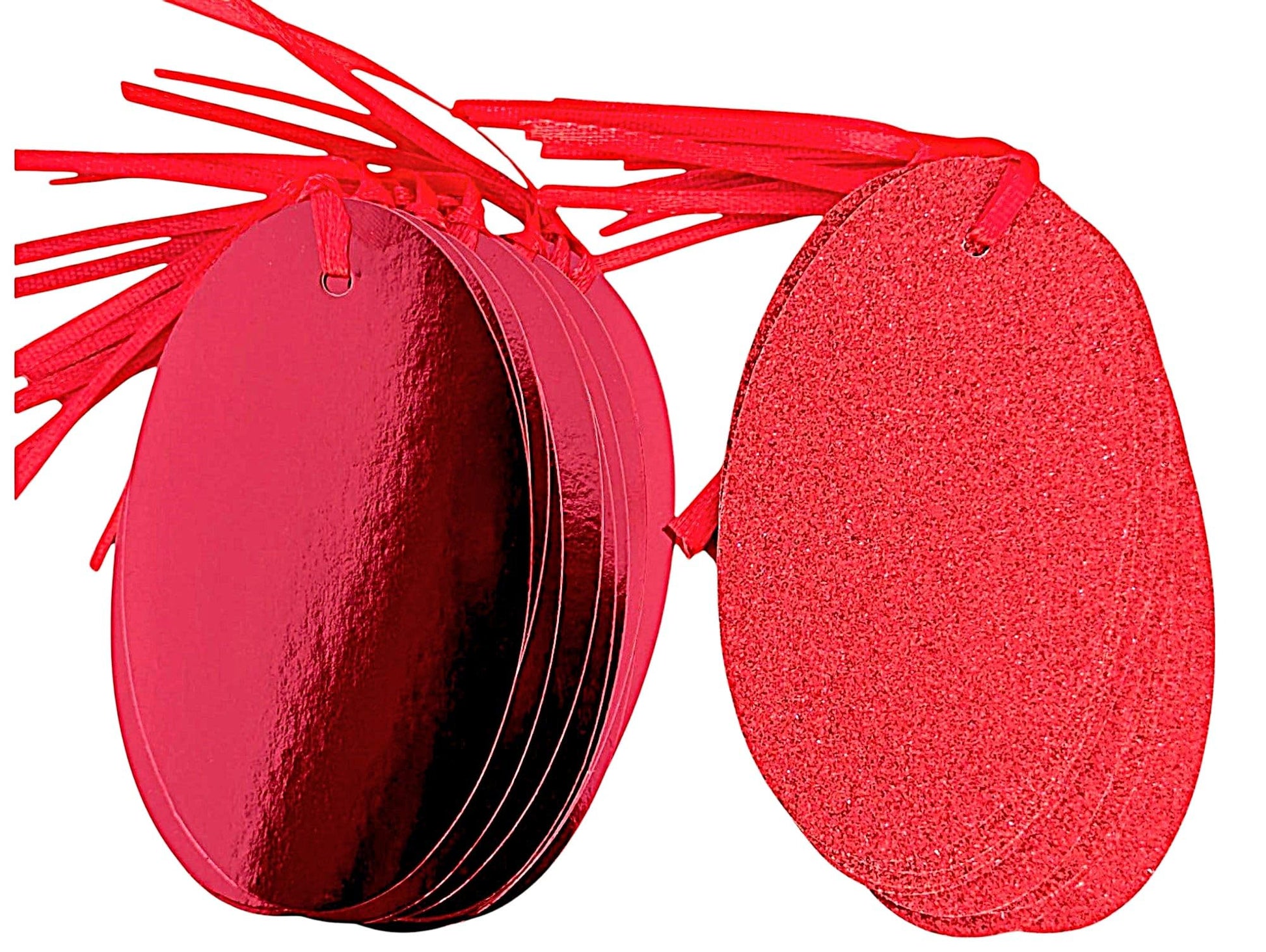 20 Red Luxury Oval Gift Tags – 10 Glitter & 10 Foil – 10.5 × 6 cm – Pre-Attached Red String – Premium Card – Eco-Friendly Packaging - You Love a Bargain