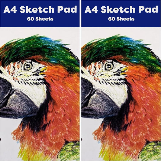 2 Pack A4 Sketch Pads – 60 Sheets Each (80gsm) – White Cartridge Paper for Pencils, Charcoal & Pastels – Portable Artist Sketchbooks