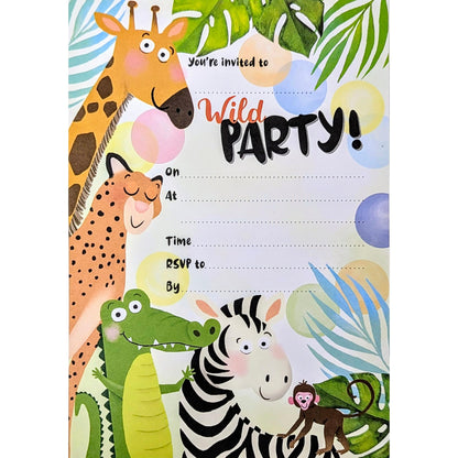 YLAB - 20 Jungle Safari Party Invitations – Kids Birthday Invites with Orange Envelopes – Animal Themed Party