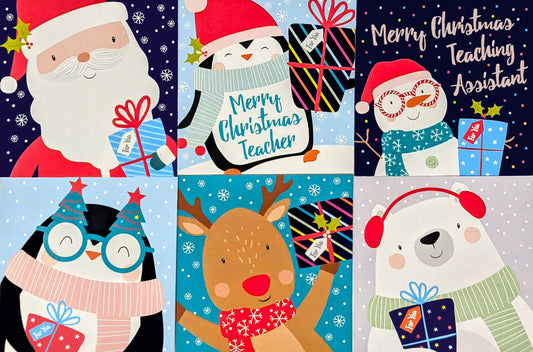 30 Mini Christmas Cards for Children with Envelopes – 8x8cm – For Kids, Teachers, TAs & Classmates – Fun Festive Designs – Pack of 30 Small Square Holiday Cards