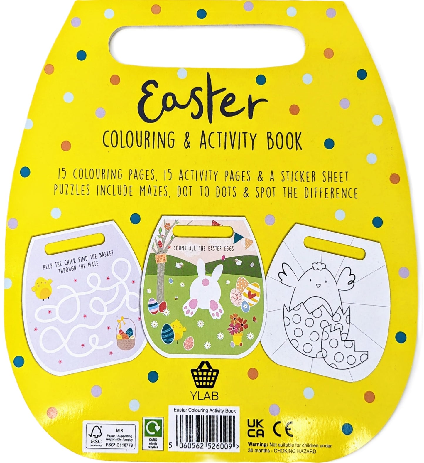 Easter Colouring Book for Kids – Fun Activity Book with Stickers & Puzzles – 15 Colouring Pages, 15 Activities, 54 Stickers – Carry Handle for Travel – Easter Gifts for Boys & Girls
