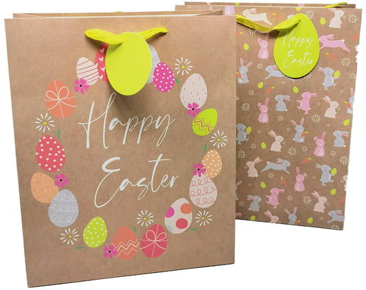 4 Large Luxury Easter Gift Bags - Kraft Bags Size: 32 x 26 x 12 cm - Perfect for "Large" Supermarket Easter Eggs