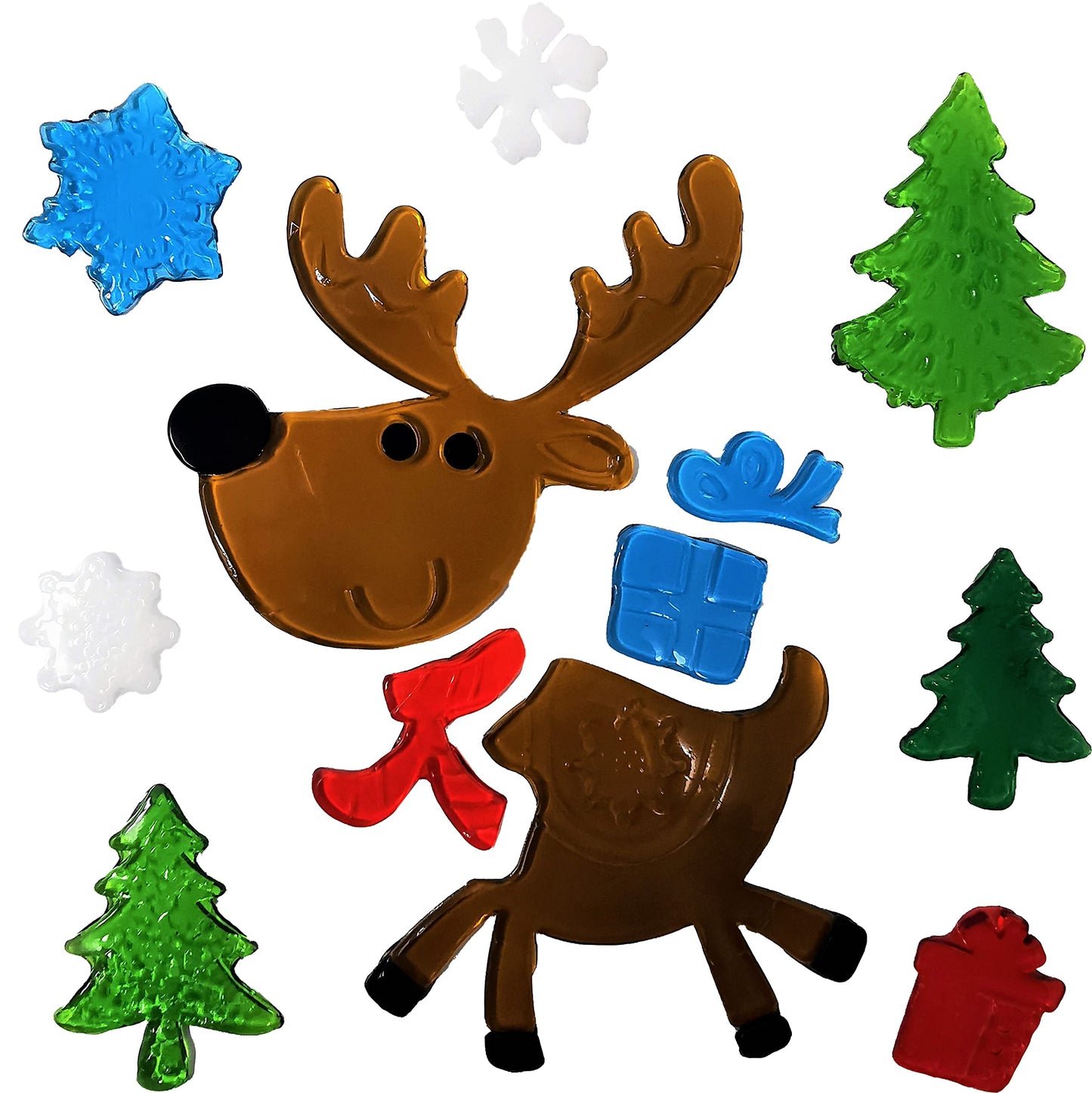 4 Sheets Christmas Gel Window Stickers – Reusable Festive Clings with Santa, Reindeer, Snowflakes & “Ho Ho Ho” (20 × 20 cm Each)