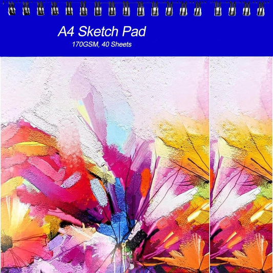 (2 Pack) Luxury A4 Sketch Pad – 40 Sheets – 170 GSM White Cartridge Paper – Ring Bound & Perforated for Easy Removal – Ideal for Artists & Designers