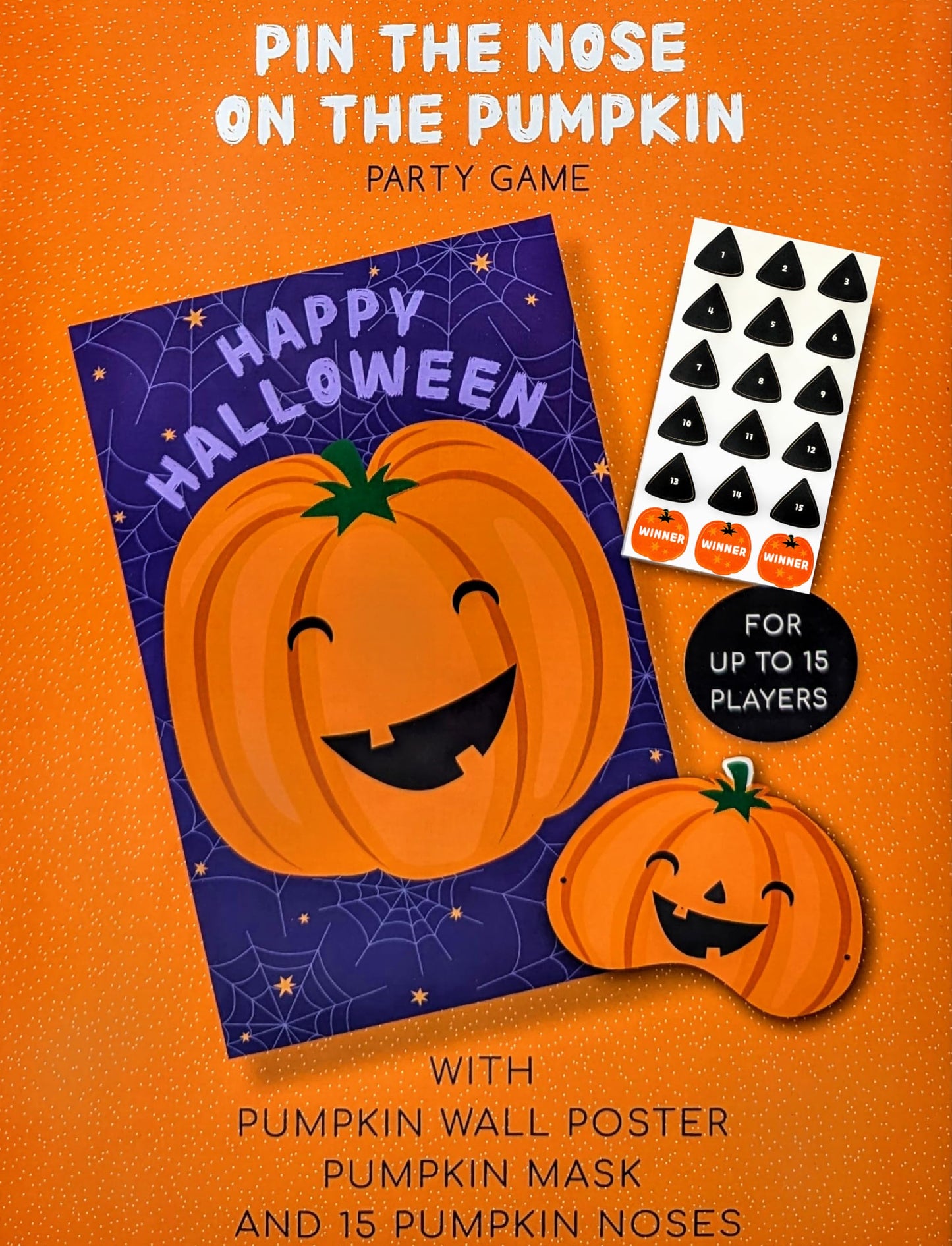 3-in-1 Halloween Party Game Bundle – Pin the Nose & Fangs Games for Kids – Pumpkin, Skeleton & Vampire (15 Players Each)