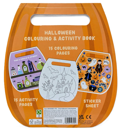 2-Pack Pumpkin Halloween Colouring & Activity Books – 30 Pages Each + Stickers – Mazes, Puzzles & Colouring Fun