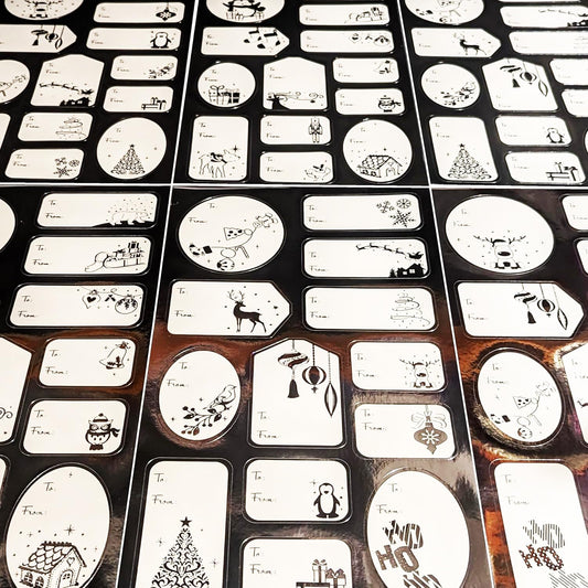100 Silver Foil Christmas Gift Label Stickers – Mixed Shapes & Sizes (4–6cm) – Elegant Peel & Stick “To & From” Tags for Presents, Bags & Hampers