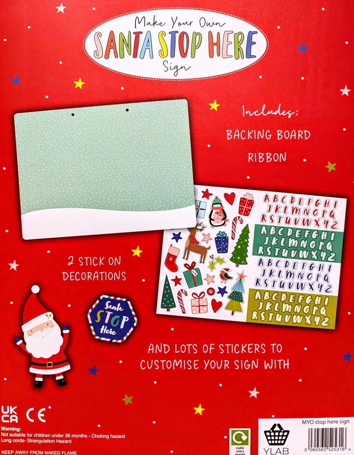🎅 Make Your Own ‘Santa Stop Here’ Sign – Kids DIY Christmas Craft Kit with Stickers & Ribbon – Ages 3+