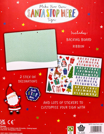 🎅 Make Your Own ‘Santa Stop Here’ Sign – Kids DIY Christmas Craft Kit with Stickers & Ribbon – Ages 3+