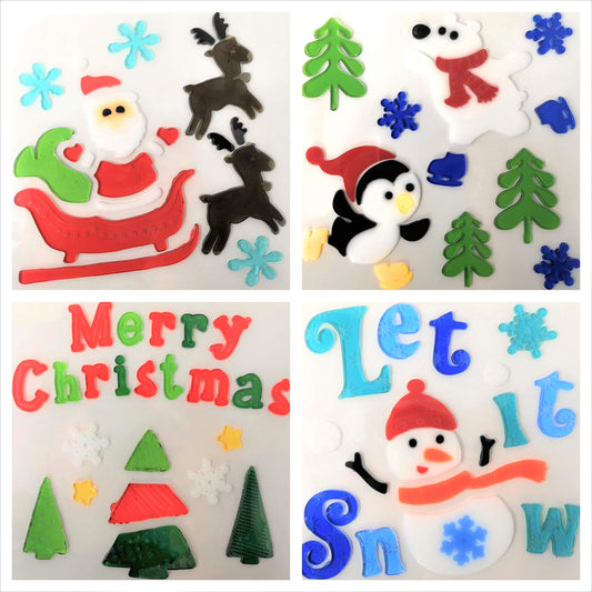 Christmas Window Stickers, 4 Sheets, Christmas Gel Clings (Design 3)