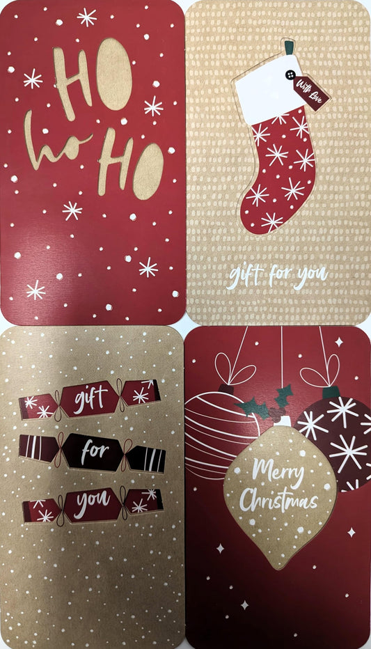 🎄 4 Christmas Money Wallets with Envelopes – Red & Kraft Designs – Fits Cash, Gift Cards & Vouchers (16 × 9 cm)