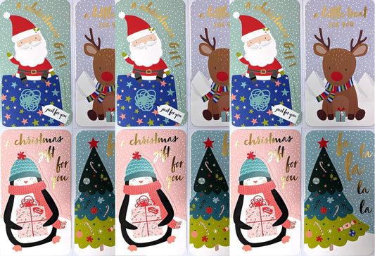🎄 12 Christmas Money Wallets with Envelopes – 4 Festive Designs (Santa, Reindeer, Tree & Penguin) – Fits Cash, Gift Cards & Vouchers (16 × 9 cm)