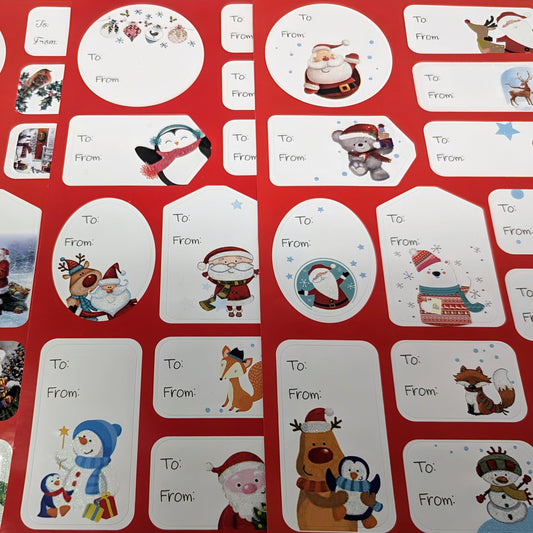 150 Red & White Glitter Christmas Gift Label Stickers – Mixed Sizes (4–6cm) – Festive Peel & Stick Tags for Wrapping Presents