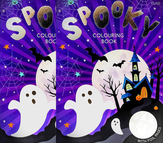 2-Pack Halloween Colouring Books – 24 Pages Each with Foil Designs – Witches, Pumpkins, Ghosts & Haunted Houses