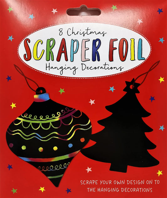 Make 8 Festive Scratch Foil Decorations – Kids Christmas Craft Kit with Ribbons & Tool (Ages 3+)