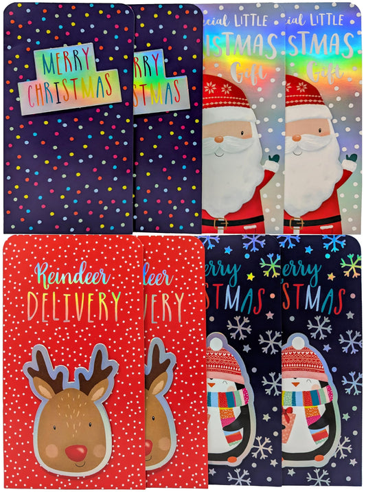 8-Pack Christmas Money Wallets with Red Envelopes – Santa, Penguin, Reindeer & Merry Christmas Designs – 16 x 9 cm