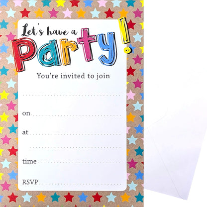 YLAB 20 Party Invitations with White Envelopes | Colourful Star Design | Birthday, Engagement, Kids & Adults Party Invites | Fill-in Style | 19 x 13 cm | Fun Celebration Invitations