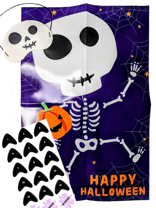 Pin the Nose on the Skeleton – Halloween Party Game for Kids – Poster, Blindfold & Stickers