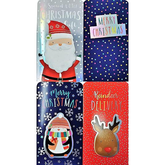 4 Kids’ Christmas Money Wallets with Red Envelopes – Santa, Penguin, Reindeer & “Merry Christmas” (16 × 9 cm)
