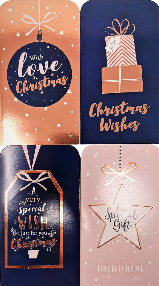 Metallic Paper Gift Card Holders with Envelopes – Set of 4 – Luxury Christmas & Special Occasion Money Wallets
