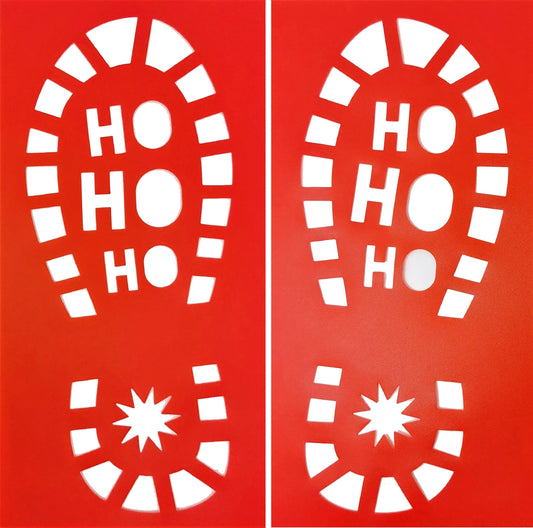 Magical Santa Boot Print Stencils – Reusable 30 x 15 cm Plastic Christmas Decoration – Left & Right Footprints for Festive Floor & Snow Scenes