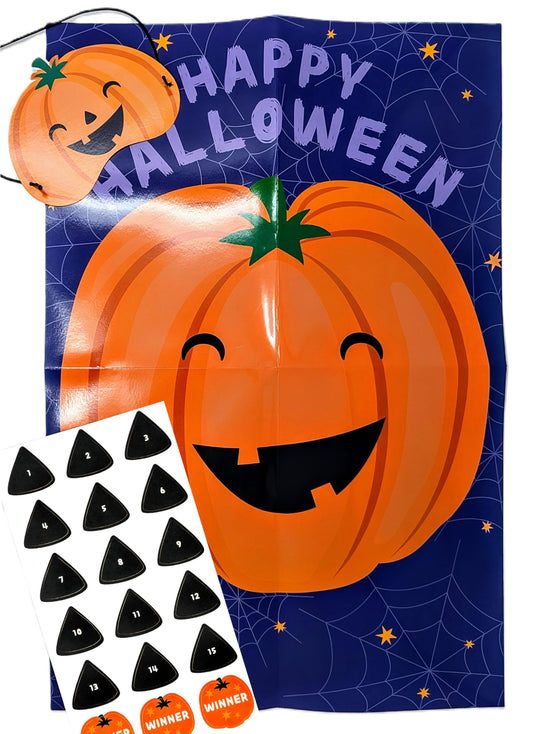Pin the Nose on the Pumpkin – Halloween Party Game for Kids – Poster, Blindfold & Stickers (15 Players)