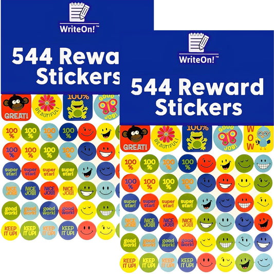1088 Reward Stickers for Kids – Assorted Motivational Stickers for Teachers, Parents & Students – Smiley Face Stickers, Praise & Behaviour Chart Stickers in Booklet – 1.4cm & 2.5cm Sizes