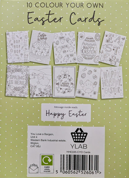 10 Colour Your Own Easter Cards with Envelopes – Kids Colouring Activity | Eco-Friendly Packaging | Fun Craft