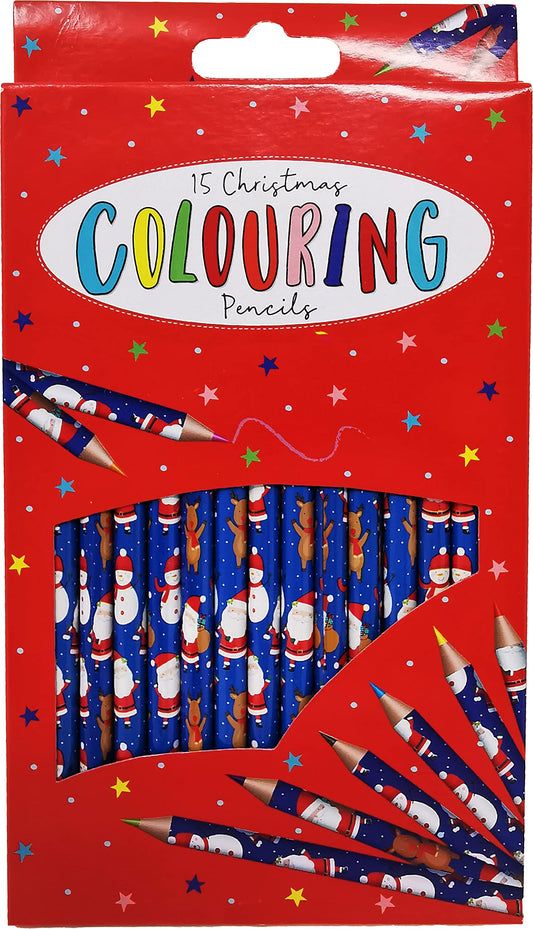 15 Christmas Colouring Pencils – Festive Santa, Snowman & Reindeer Designs for Kids