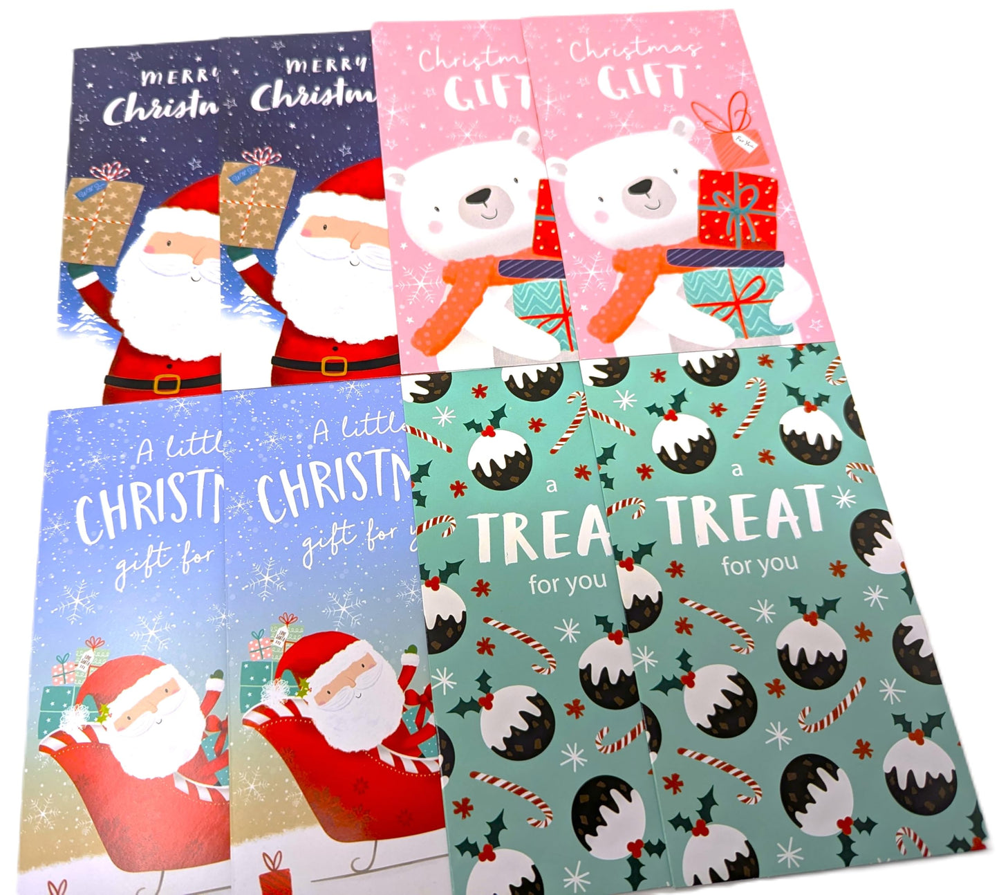 8 Christmas Money Envelopes – Gift Card & Cash Holders – Festive Designs – for Kids, Boys, Girls – Santa, Polar Bear, Sleigh – 16 x 9 cm – Includes “to/from” Message Space