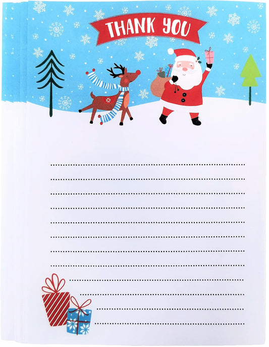 20 Christmas Thank You Letters & Envelopes – Santa & Rudolf Design (Child-Friendly with Dotted Writing Lines)