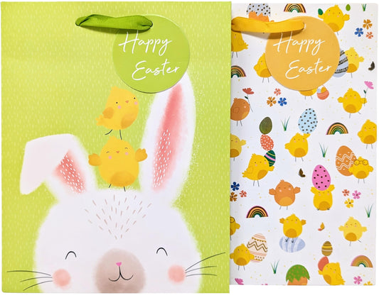2 Luxury Easter Bunny & Chick Gift Bags - Medium: 23x18x10.2cm