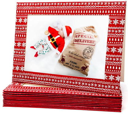 Red Scandi Photo Frame Christmas Cards – Pack of 12 – Holds 6×4" Photos with Envelopes