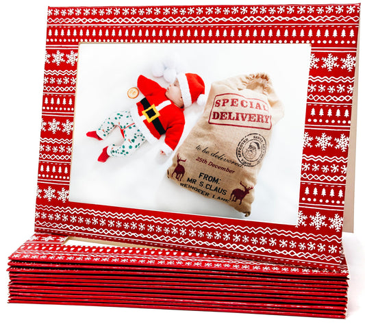 Red Scandi Photo Frame Christmas Cards – Pack of 12 – Holds 6×4" Photos with Envelopes