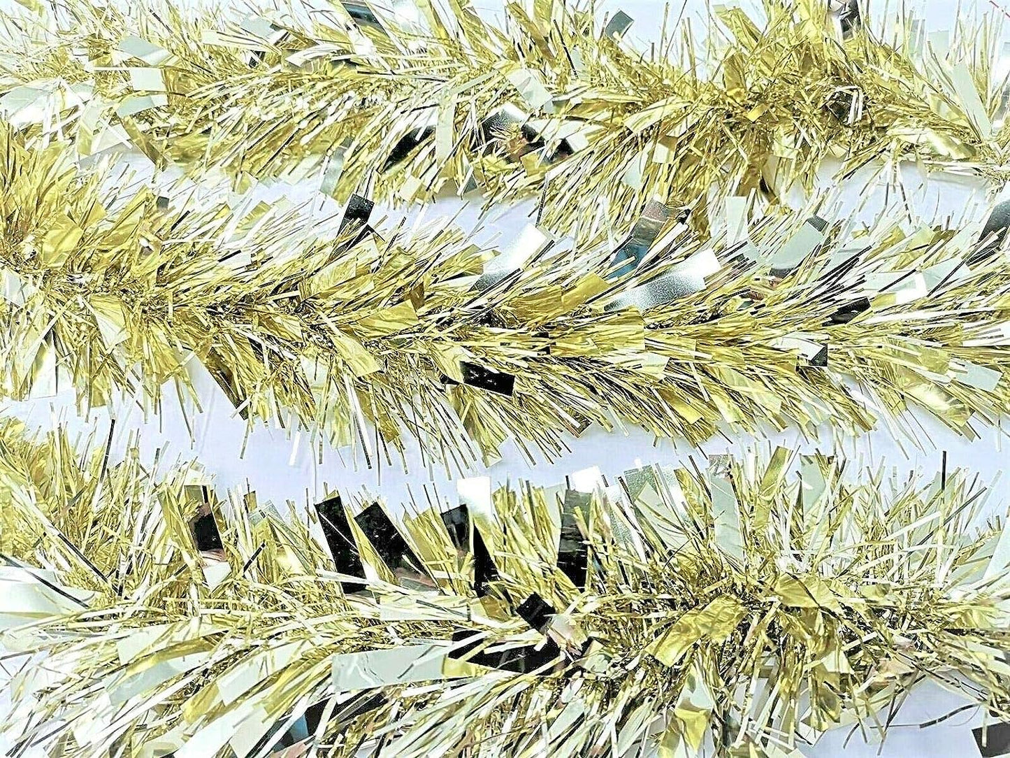 6 Gold Christmas Tinsel Strands – 2m Each (Total 12m) – Extra Thick 10cm Luxury Festive Garland – Metallic Gold