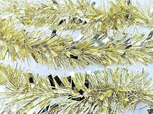 6 Gold Christmas Tinsel Strands – 2m Each (Total 12m) – Extra Thick 10cm Luxury Festive Garland – Metallic Gold