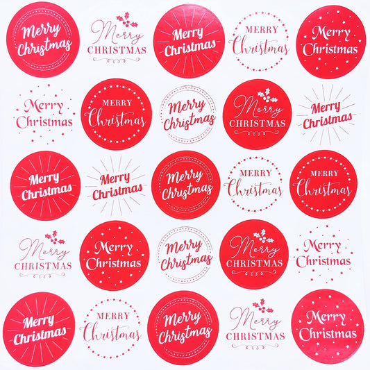 500 Red Round Christmas Stickers – 4cm Merry Christmas Labels – Self-Adhesive Festive Stickers on Sheets (25 per Sheet) – Ideal for Crafts, Cards, Gifts & Packaging
